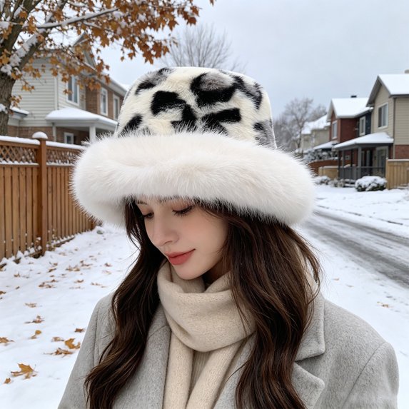 Winter Faux Fur Bucket Hat Unisex Thick Warm Plush Fisherman Cap Fluffy Cold Weather Hat for Outdoor Daily Wear