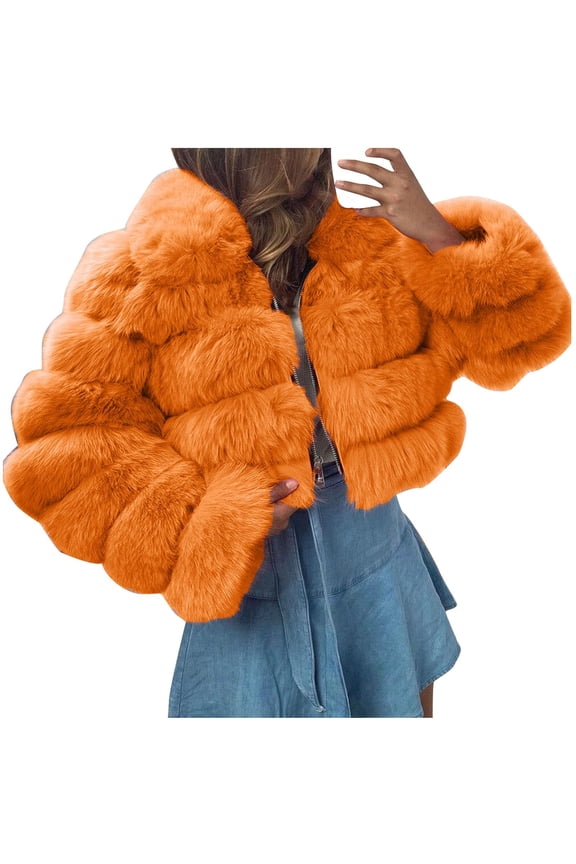 Winter Faux Fur Coat for Women Bubble Fuzzy Cropped Jacket Furry Short Warm Jackets Plus Size Outwear with Hood