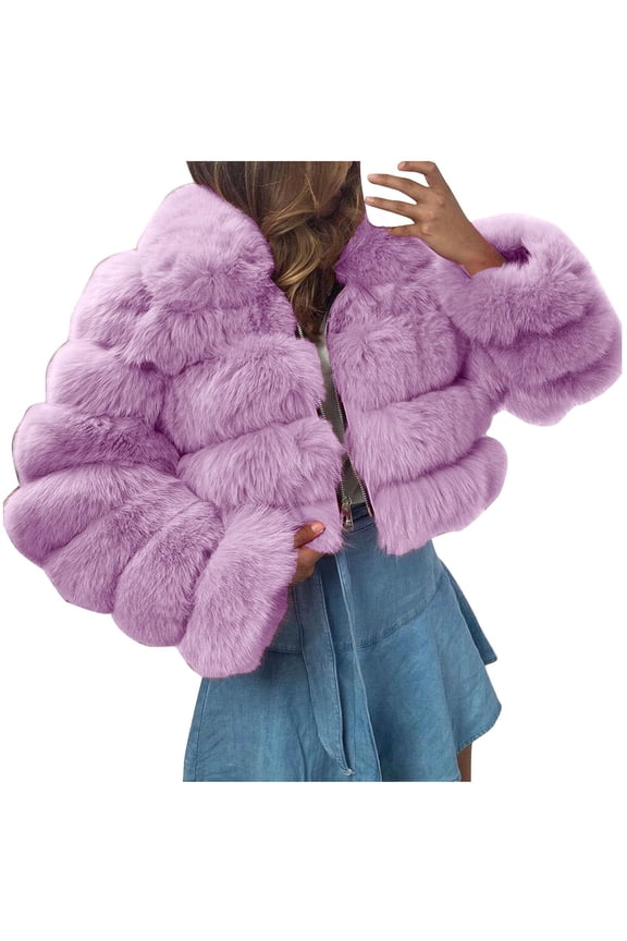 Winter Faux Fur Coat for Women Bubble Fuzzy Cropped Jacket Furry Short Warm Jackets Plus Size Outwear with Hood