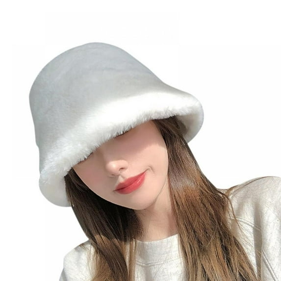 Winter Faux Fur Furry Bucket Hat Fluffy Fuzzy Warm Hat Plush Fisherman Hat for Women Teens Girls