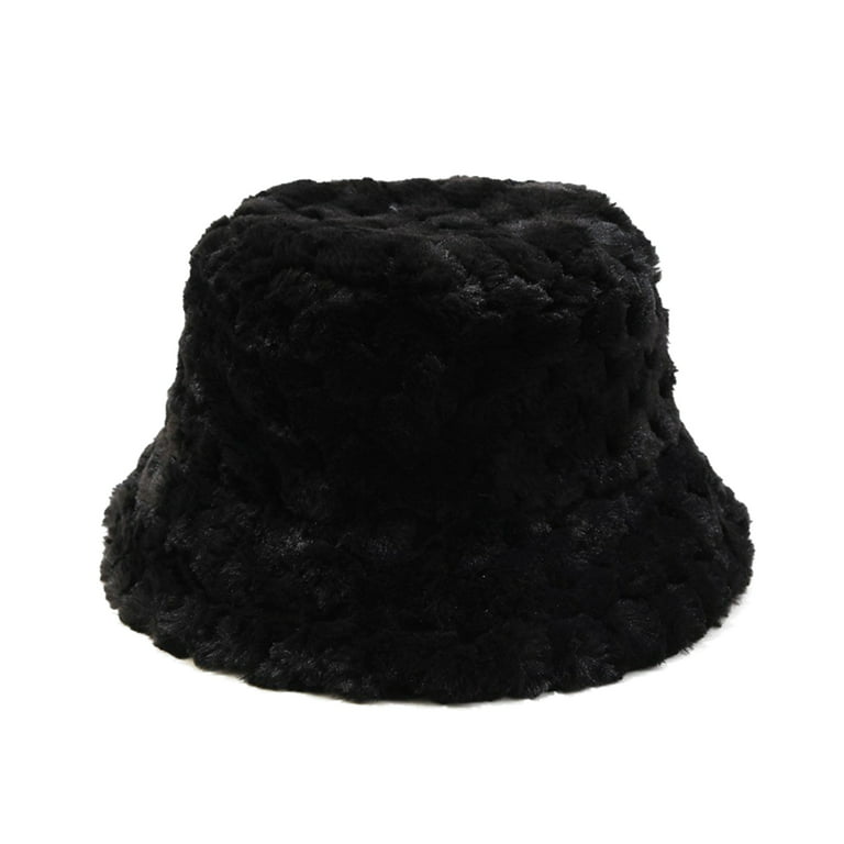 Winter Faux Fur Furry Bucket Hat Women Plush Hat Fisherman Hat Winter  Warmer Plush Fisherman Cap Fishing Hat
