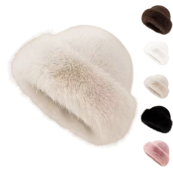 Winter Faux Fur Hat for Women Fluffy Soft Russian Hat Faux Fur Trimmed Warm Cap Beige One Size