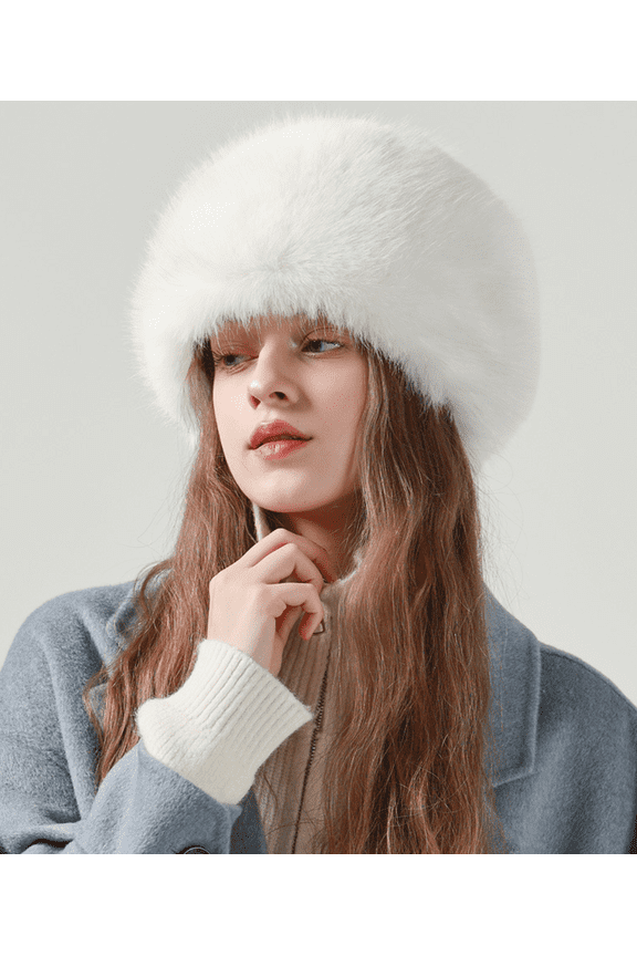 Winter Faux Fur Hat for Women Girls, Cossack Russian Style Hat, Ladies Ushanka Fuzzy Furry Hat Warm Fluffy Bucket Hat