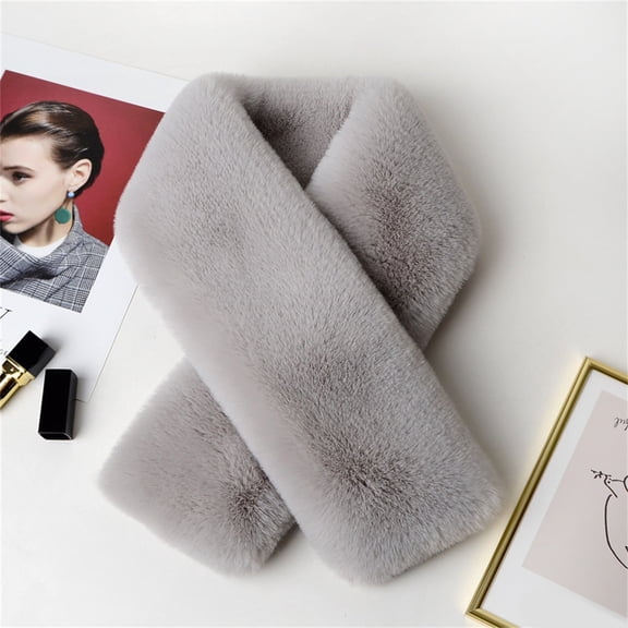 Winter Faux Fur Scarf for Women, Soft Cozy Loop Scarf, Warm Furry Neck Wrap for Cold Weather, Outdoor, Travel, Daily Wear, Lightweight Fashion Winter Accessory Grey