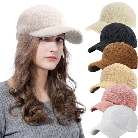 Winter Faux Lamb Wool Baseball Cap for Women, Warm Plush Baseball Cap Fleece Hip-Hop Cap for Men Women Outdoor Travel