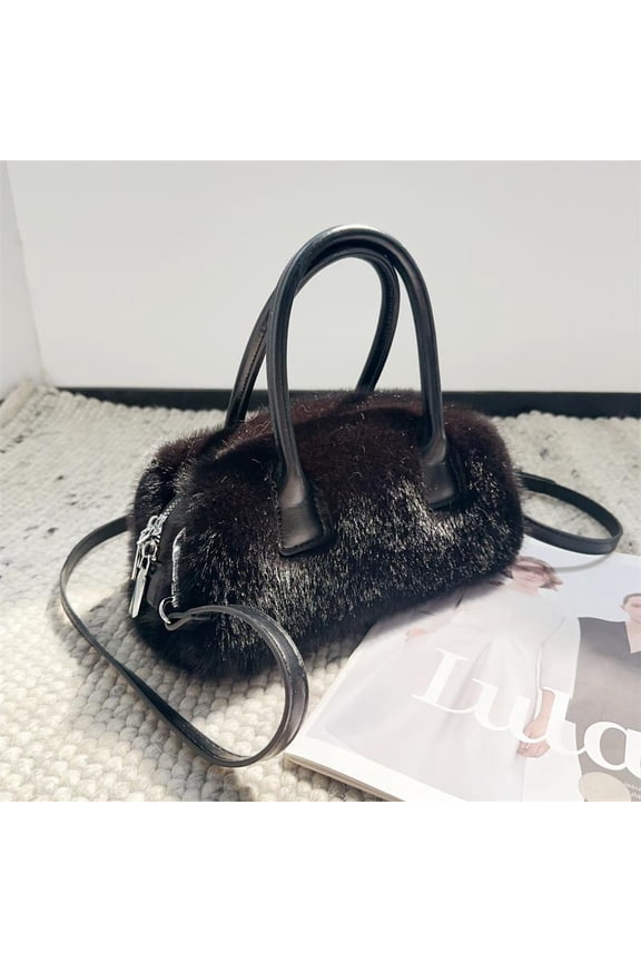 Winter Faux Mink Fur Crossbody Shoulder Bag,Women Box Furry Fluffy Tote Bag ,Designer Soft Plush Handbag,Commuter Cute Sling Bag