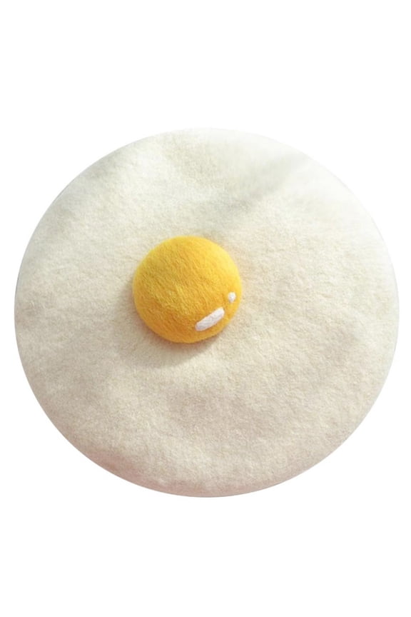 Winter Faux Wool Beret Cap Kawaii Cute Poached Egg Vintage Painter Beanies Hat