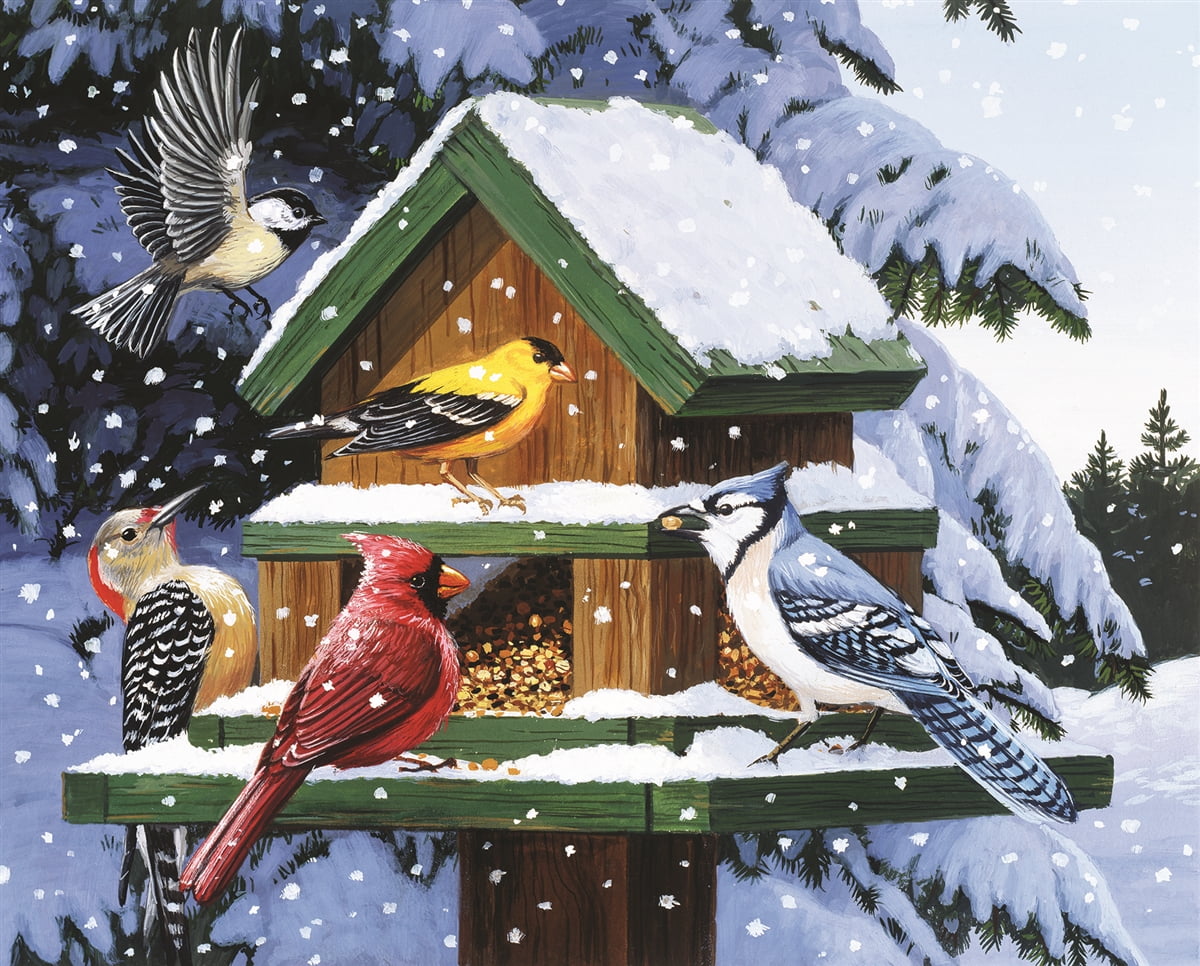 Springbok Winter Feeder 1000-Piece Jigsaw Puzzle – Snowy Bird