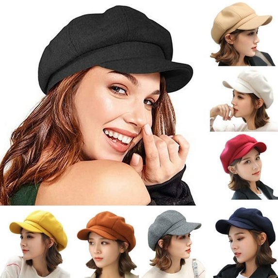 Winter Felt Beret for Women, Women Newsboy Hats, Retro Solid Color Fashion All-Match Newsboy Cap, Spring Yellow