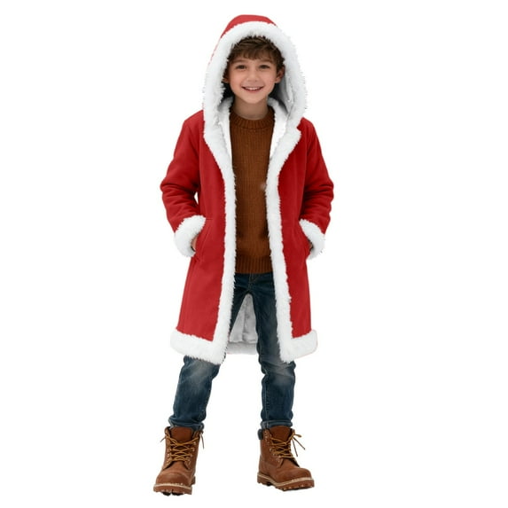 Winter Festival Cardigan for Children - Cozy Trim Hooded Coat for Holiday Events and Daily Use