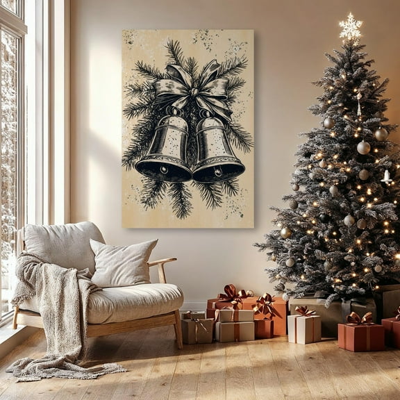 Winter Festive Bells and Pine Twigs Wall Art Jingle Bell Print Festive Decoration Poster Festive Decor Seasonal Decor Gift Ready to Hang, Unframed Poster Size 16x24