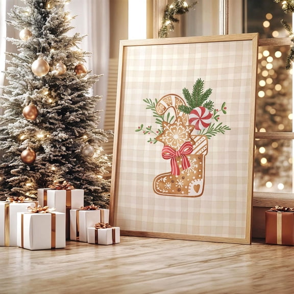 Winter Festive Kitchen Wall Art Print Neutral Festive Gingerbread Cookie Poster Decor Unframed Paper Print