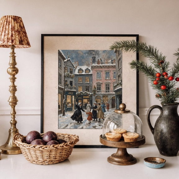 Winter Festive Posters Vintage Winter Street Scene Festive Wall Art Classic Snowy City Home Decor Winter Lovers, Unframed Poster Size 16x24