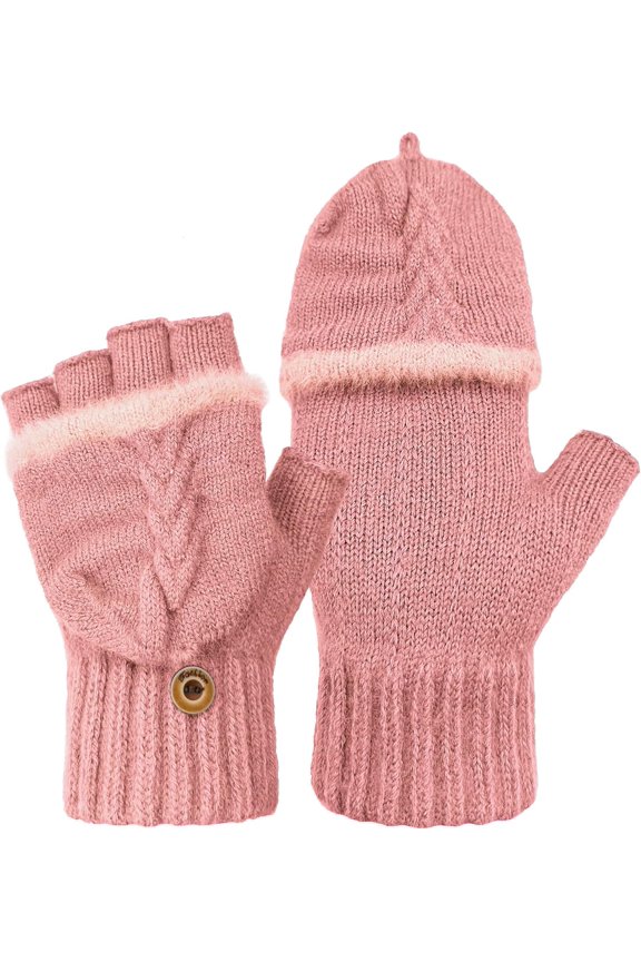 Winter Fingerless Gloves Mittens for Women Men Warm Wool Knitted Convertible Flip Top Mittens for Cold Weather