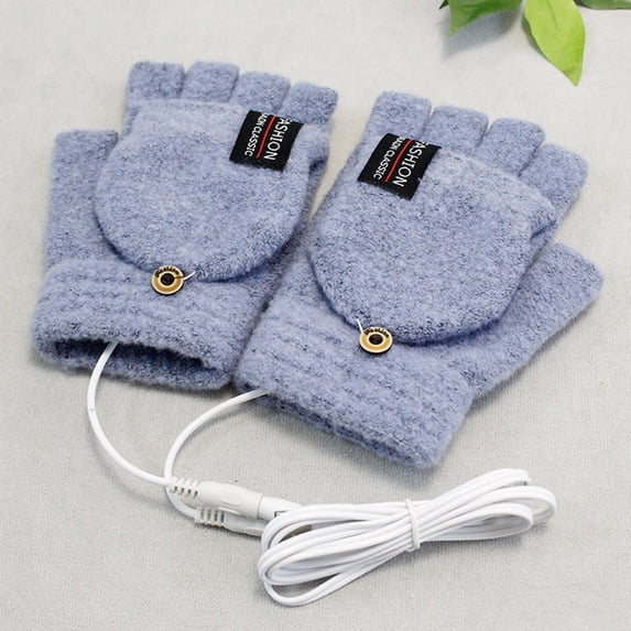 Winter Fingerless Gloves for Men Women, USB Flip Gloves Warm Double Heating Gloves Half Finger Screen Warm Flip Cover Winter Heating Supplies