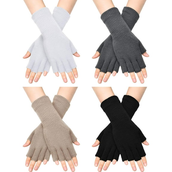 Winter Fingerless Gloves for Women Half Finger Typing Gloves with Long Wrist Cuff Knit Fingerless Mittens for Women