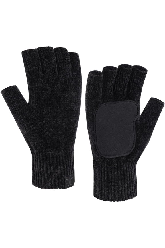 Winter Fingerless Gloves for Women Men, Chenille Warm Knit Work Anti-Slip Leather Half Finger Gloves Gifts