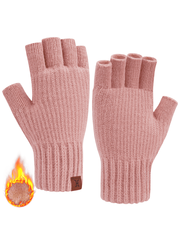 Winter Fingerless Gloves for Women Men, Fleece Warm Knit Typing Working Driving Half Finger Gloves for Cold Weather Gift