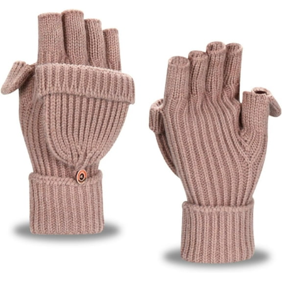 Winter Fingerless Gloves for Women Men Half & Full Glitter Knitted Mittens Thumb with Cap Convertible Thermal Mitten