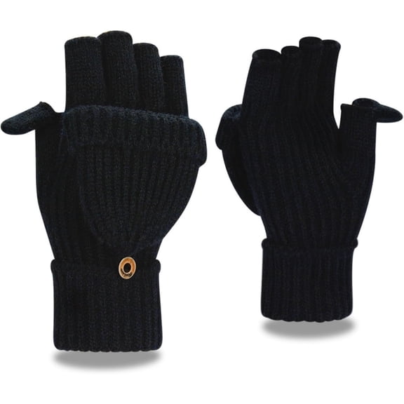 Winter Fingerless Gloves for Women Men Half & Full Glitter Knitted Mittens Thumb with Cap Convertible Thermal Mitten