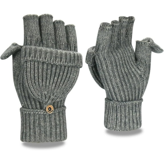 Winter Fingerless Gloves for Women Men Half & Full Glitter Knitted Mittens Thumb with Cap Convertible Thermal Mitten