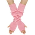thumbnail image 1 of Winter Fingerless Long Gloves for Women FleeceBlended Knitted Arm Warmers Super Soft Black Arm Sleeves Pink Free, 1 of 3