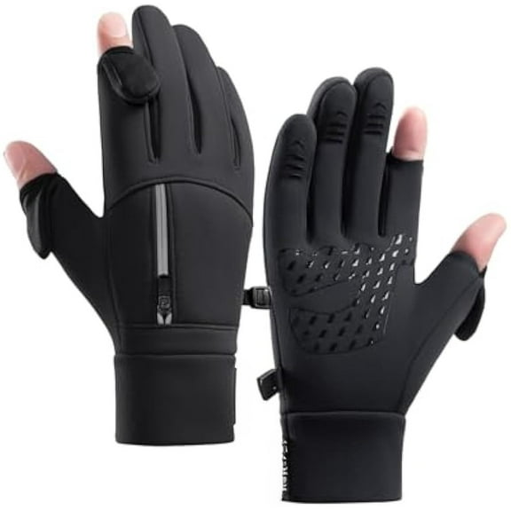 Winter Fingerless Touch Screen Gloves for Men Women Cold Weather Windproof Thermal Sports Gloves with Zippered Pocket