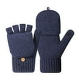 thumbnail image 1 of Winter Fingerless Wool Gloves, Knitted Thermal Convertible Mittens Flap Cover for Women and Men, Warm Winter Thermal Gloves, Open and Full Finger Gloves for Driving Working Typing(Blue,7.1x3.1"), 1 of 9