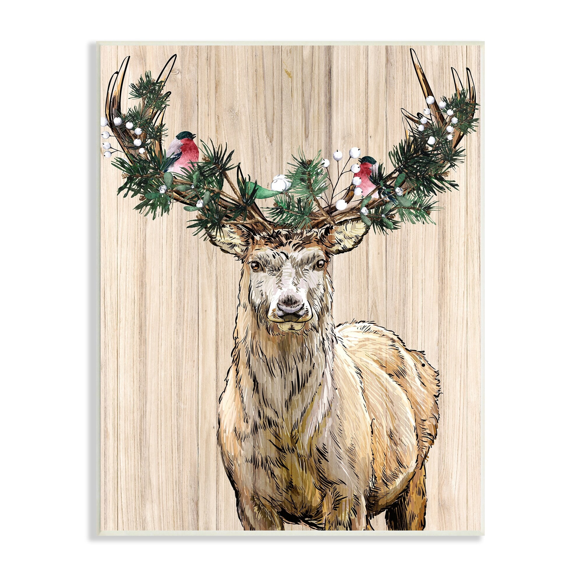 Winter Fir Arrangement Deer Antlers Grainy Pattern Animals & Insects Graphic Art Unframed Art Print Wall Art