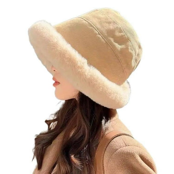 Winter Fisherman Hat Plush Faux Fur Warm Hat Women's Cute Fluffy Bucket Hat