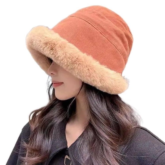 Winter Fisherman Hat Plush Faux Fur Warm Hat Women's Cute Fluffy Bucket Hat