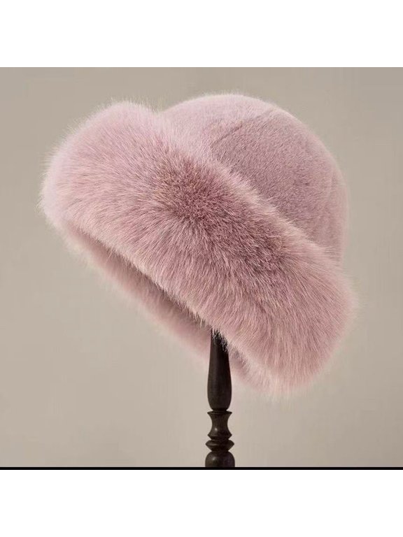 Winter Fisherman Hat Plush Faux Fur Warm Hat Women's Cute Fluffy Bucket Hat