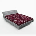 thumbnail image 1 of Winter Fitted Sheet, Floral Flakes with Colorful Swirls Dots and Stars Xmas Party, Decorative Soft Bedding All-round Elastic Pocket, King Size, Maroon White Multicolor, by Ambesonne, 1 of 3