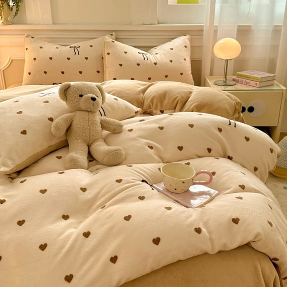 Winter Flannel Beaver Plush Bedding Set,Touch Fluffy Warm Cozy Duvet Cover & Bed Cover Queen Size