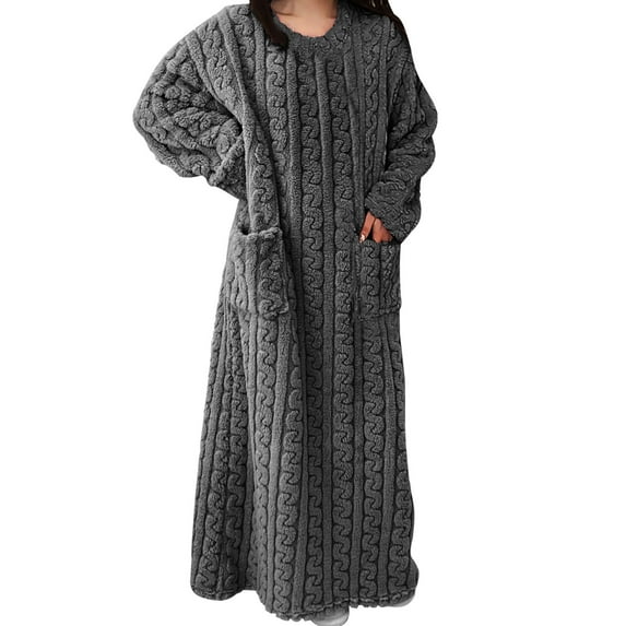 Winter Flannel Home Clothes Robe Nightdress, Women Plush Thickened Home Pajamas, Long Fleece Nightgown