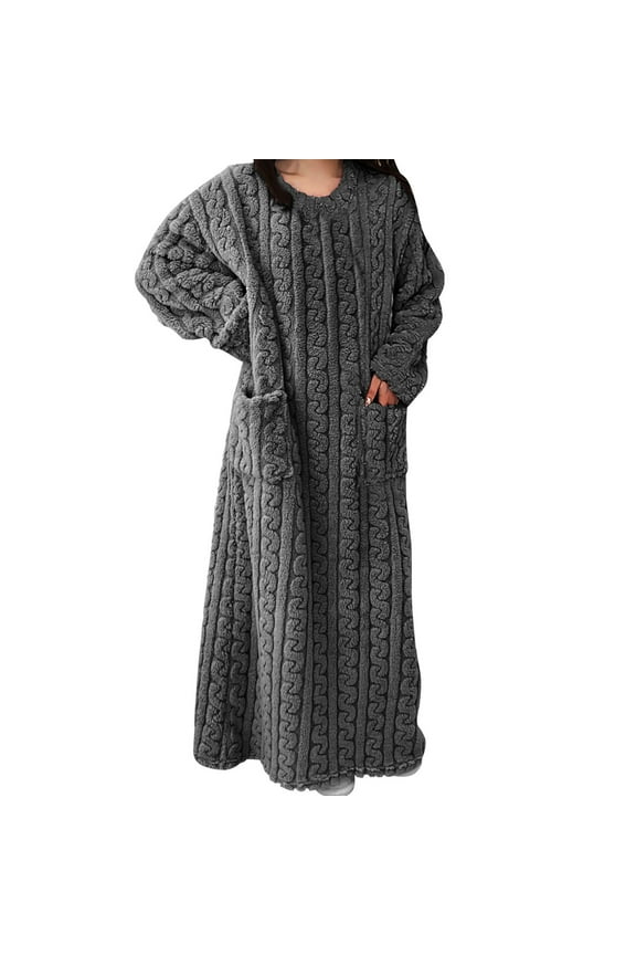 Winter Flannel Home Clothes Robe Nightdress, Women Plush Thickened Home Pajamas, Long Fleece Nightgown