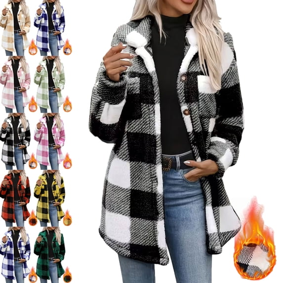 Winter Flannel Jacket for Women Fashionable Long Sleeve Button-up Fuzzy Coat with Pockets for Fall/Winter