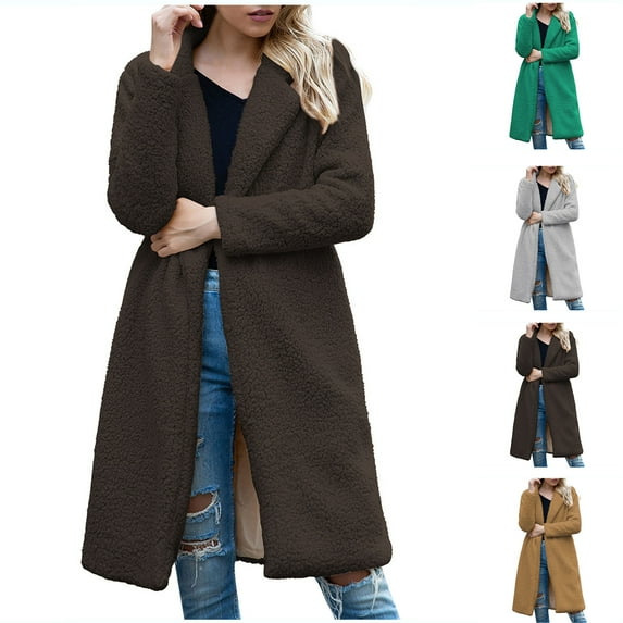 Winter Flannel Jackets for Womens Fashion Plus Size Solid Color Pocket Woollen Coat Recreational Long Sleeve