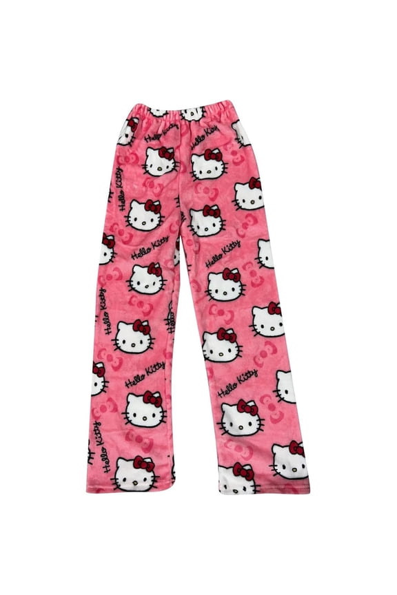 Winter Flannel Pajama Pants,Anime Cartoon Print Casual Sleepwear Trousers Cozy Lounging Soft Warm Plaid Lounge Bottoms Autumn Season Comfort