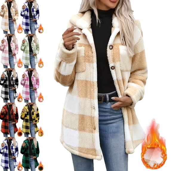 Winter Flannels for Women Cozy Soft Flannel Plaid Winter Warm Jacket with Side Pockets for Casual & Commute Wear