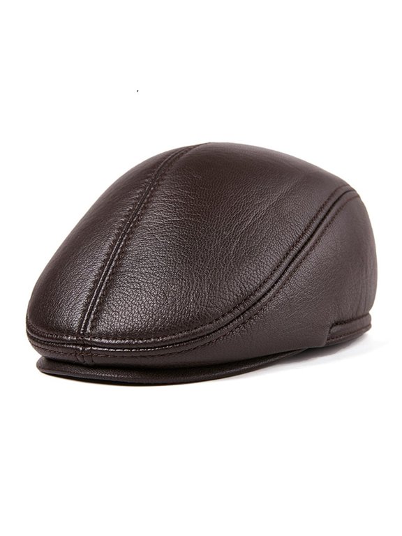 Winter Flat Caps Beret Men Black Warm Duckbill Hat Male Earflaps Thicker Genuine Leather Solid Classic Driving Cap