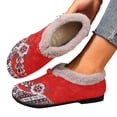 thumbnail image 1 of Winter Flats for Women Round Toe Splice Elegant Floral Embroidery Plush Warm Slip on Dress Shoes Casual Low Top Walking Shoes Red Size 7, 1 of 6