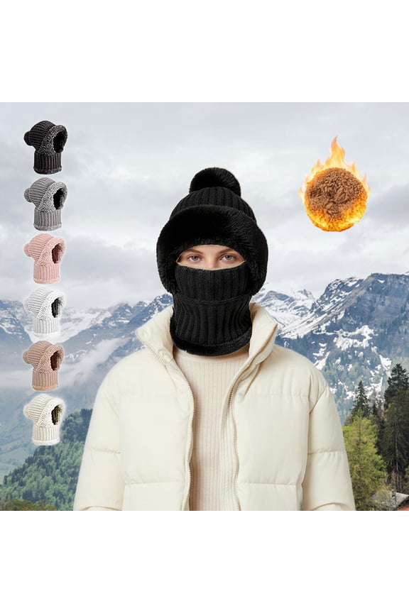 Winter Fleece Balaclava for Women - 2 Pack 3-in-1 Cold Resistant Thermal Beanie Hat, Ladies Ski Mask with Knitted Cap & Neck Scarf, (White)