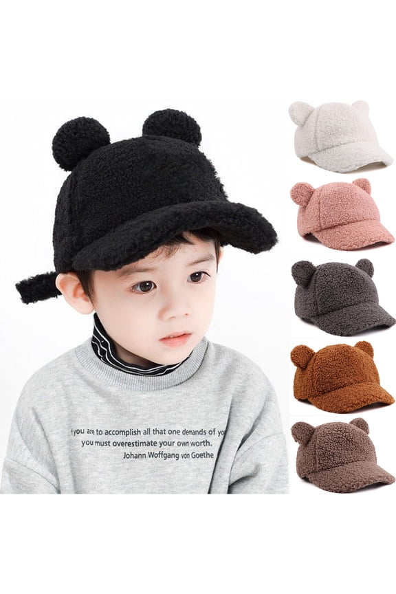 Winter Fleece Baseball Cap for Baby Girls Warm Toddler Boys Hat Cute Bear Ears Kids Baseball Hats for 2-6T