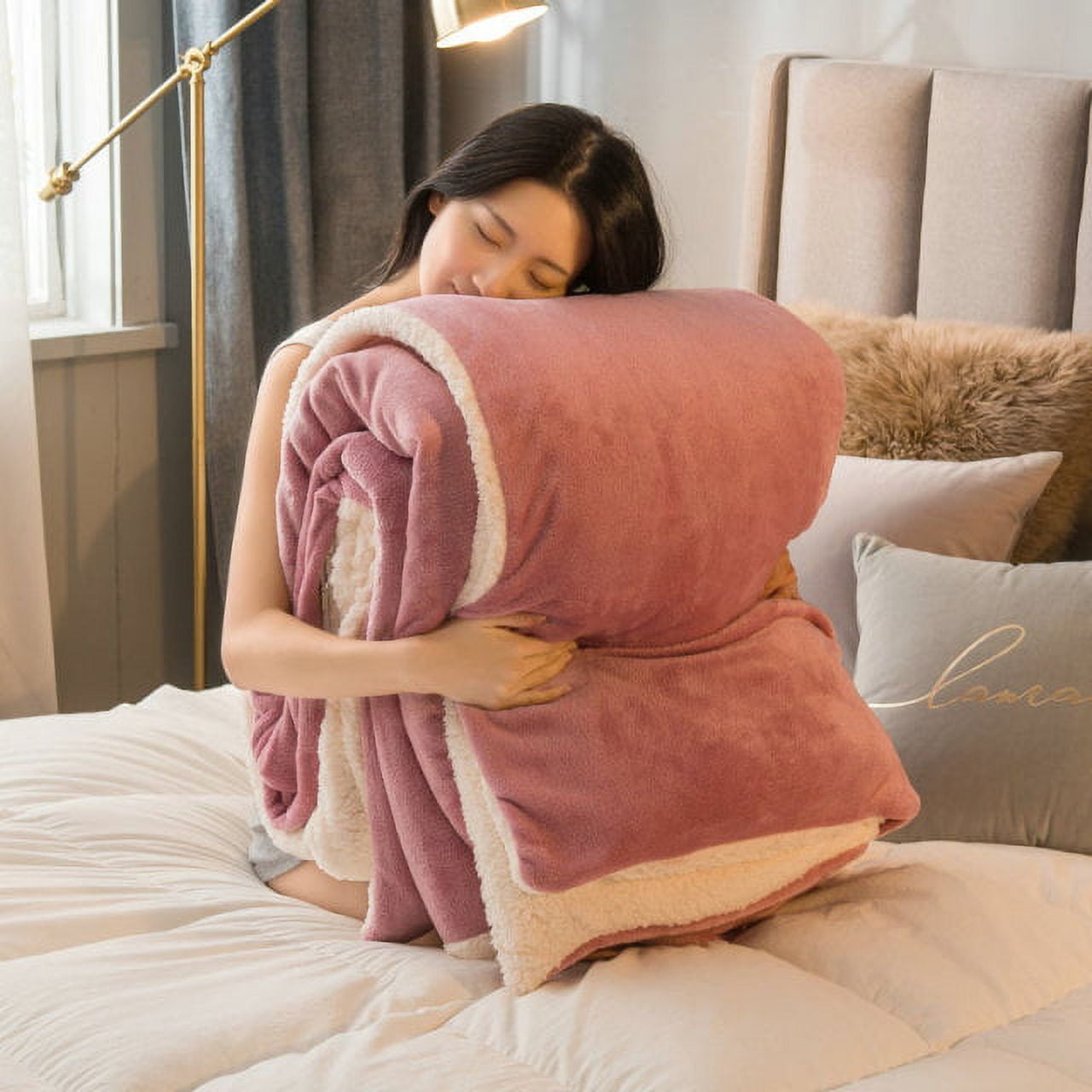 Blanket Warm Soft Thick Fleece Blanket Cover, Winter Warm Polar Fleece  Fabric Travel Blanket Camping Blankets (Color : Lv bai, Size : 120x200cm)