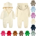 thumbnail image 1 of Winter Fleece Clothes Hooded Romper Snowsuit Toddler Kids Boys And Girls Solid Color Cute Long Sleeve Hooded Romper Jumpsuits Beige 0 Months, 1 of 9