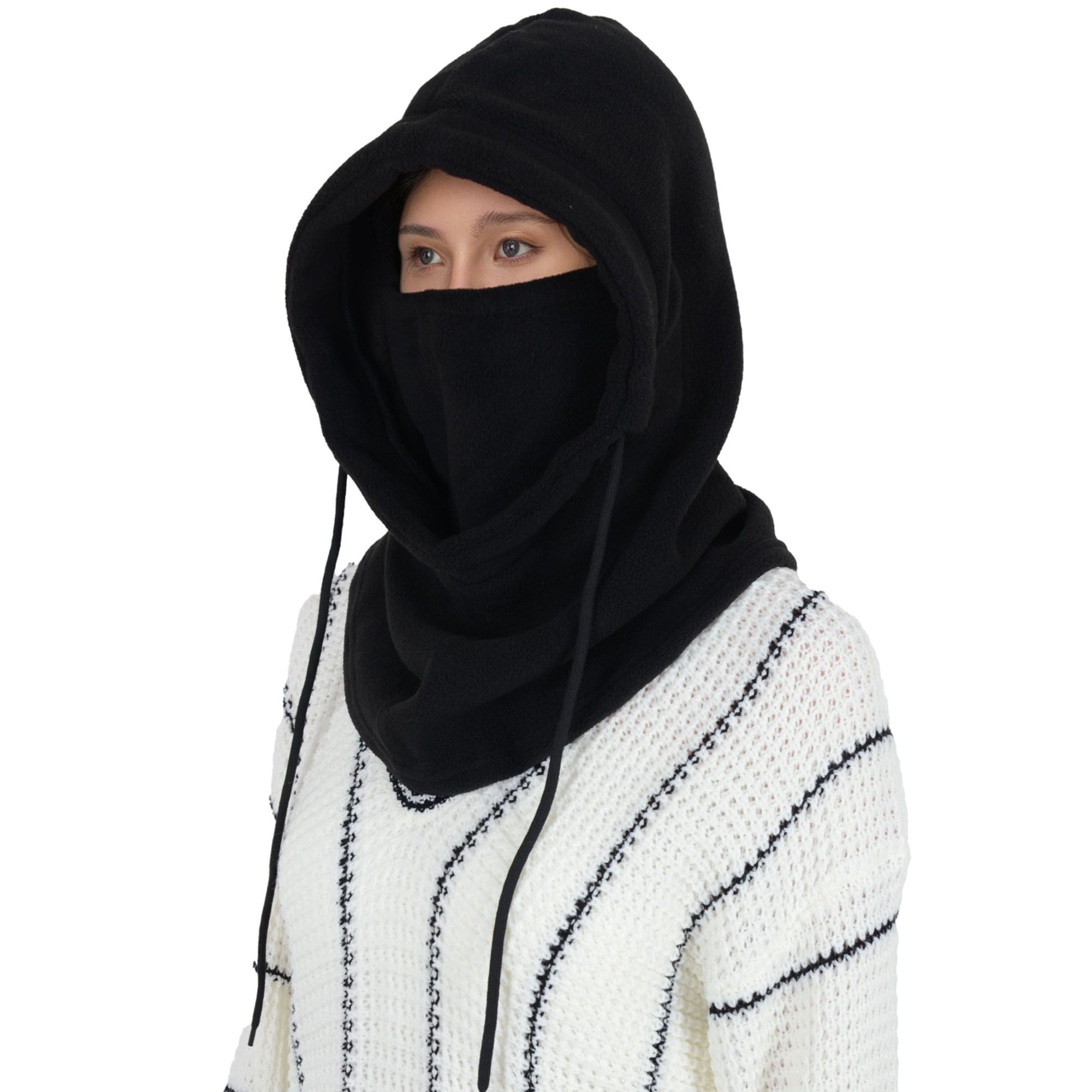 Winter Fleece Face Mask Balaclava Warm Neck Face Cover Hat Cap Hooded Scarf for Men and Women- Black