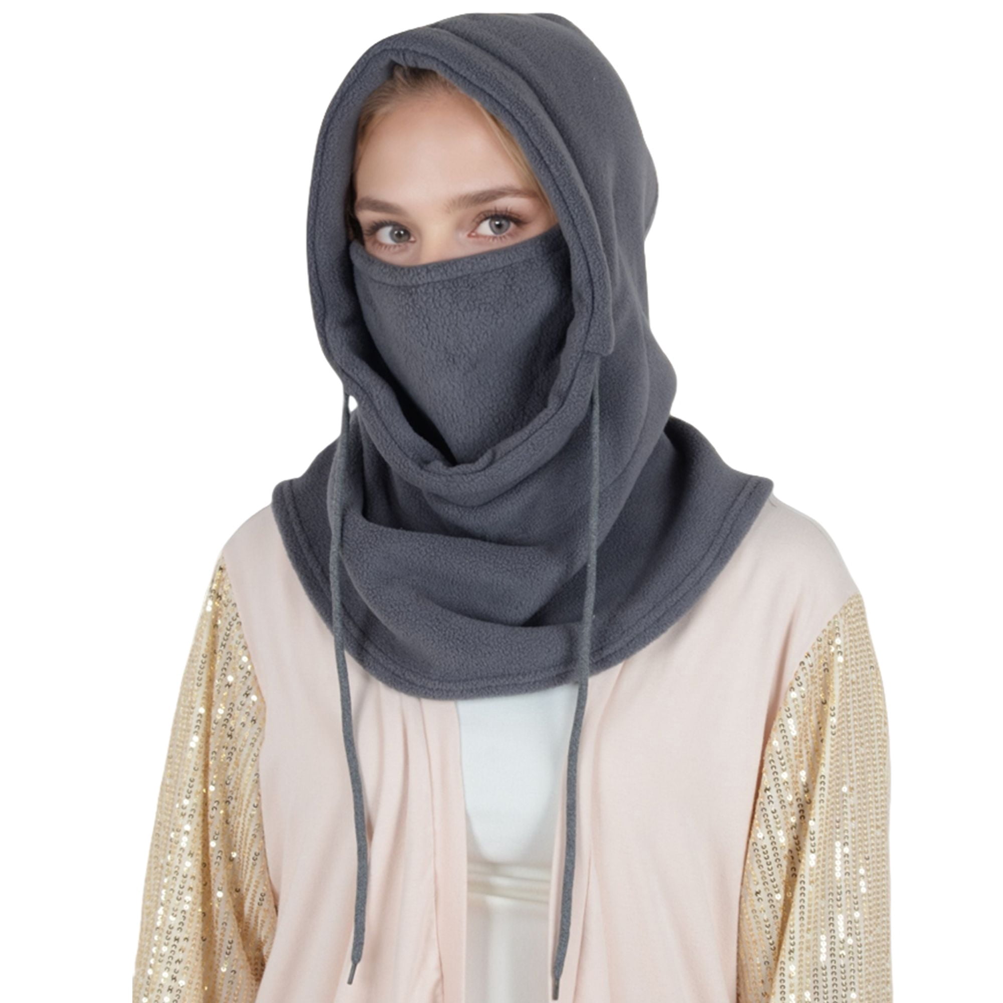 Winter Fleece Face Mask Balaclava Warm Neck Face Cover Hat Cap Hooded Scarf for Men and Women- Dark Grey