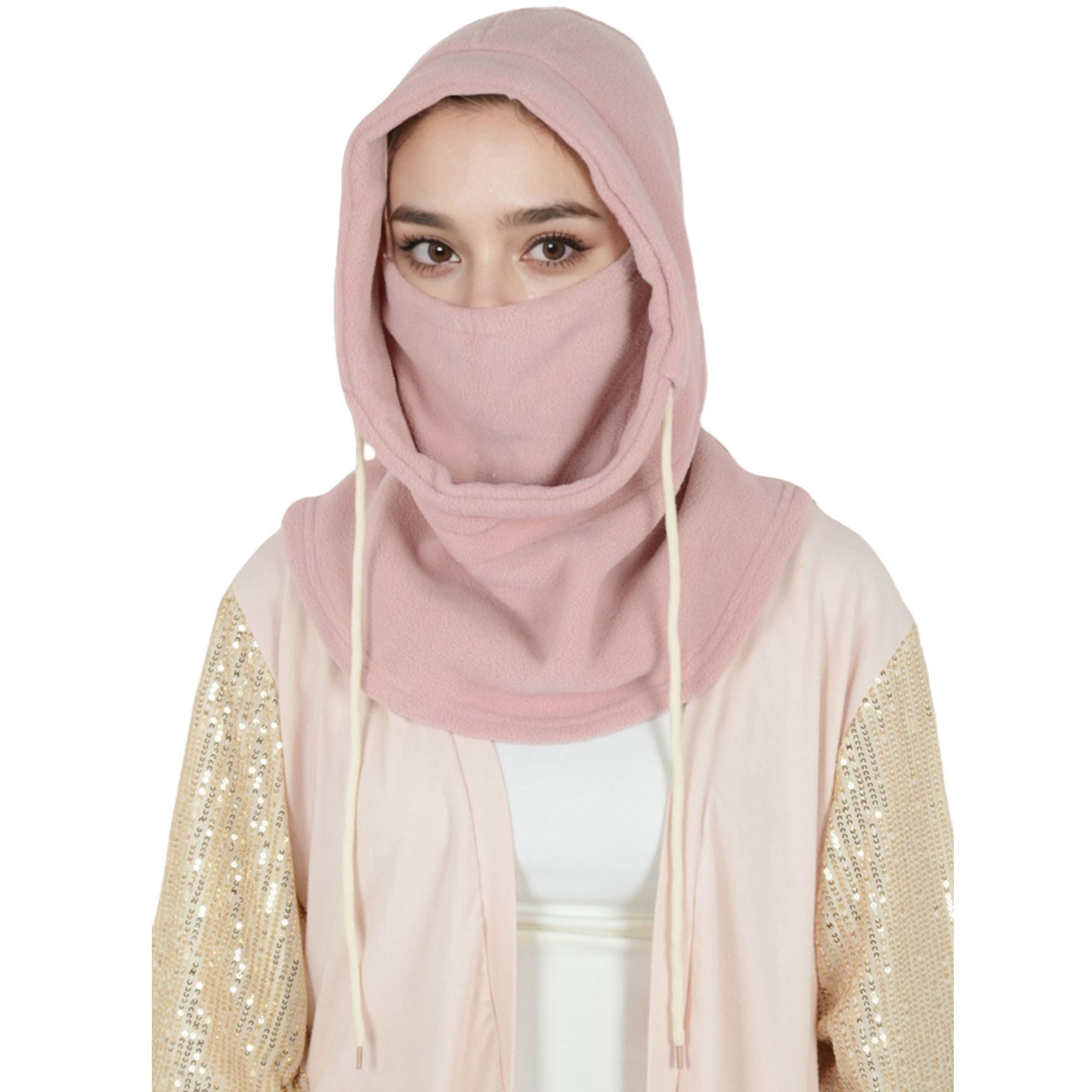Winter Fleece Face Mask Balaclava Warm Neck Face Cover Hat Cap Hooded Scarf for Men and Women- Pink