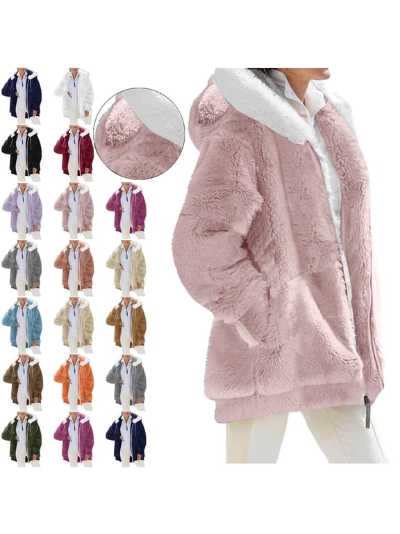 Winter Fleece Jacket for Women 2026 Zipper Casual Coat with Pockets | Loose Fit,Zipper Front,Sherpa Fabric,Pockets,Cute Style,Everyday Wear,Fall Outfits for Women
